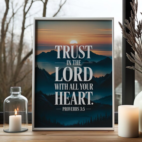 Proverbs 35 Wall Art Trust In The Lord Christian Mountain Sunset Bible Verse Daily Scripture Reminder