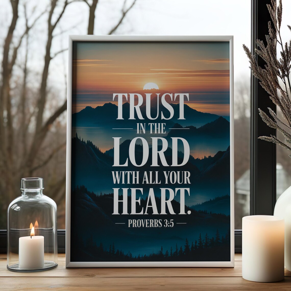 Proverbs 35 Wall Art Trust In The Lord Christian Mountain Sunset Bible Verse Daily Scripture Reminder
