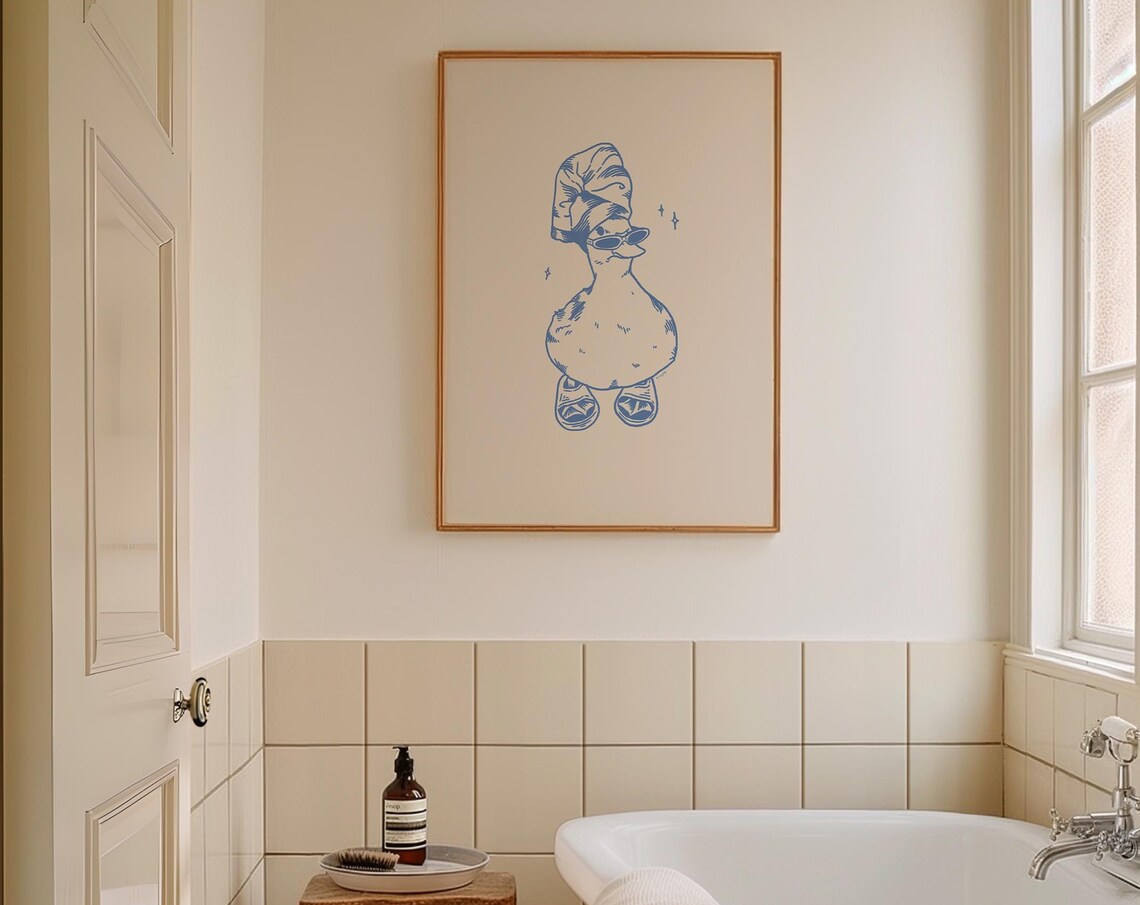 Vintage Duck In Slippers Bathroom Wall Art Print - Image 4
