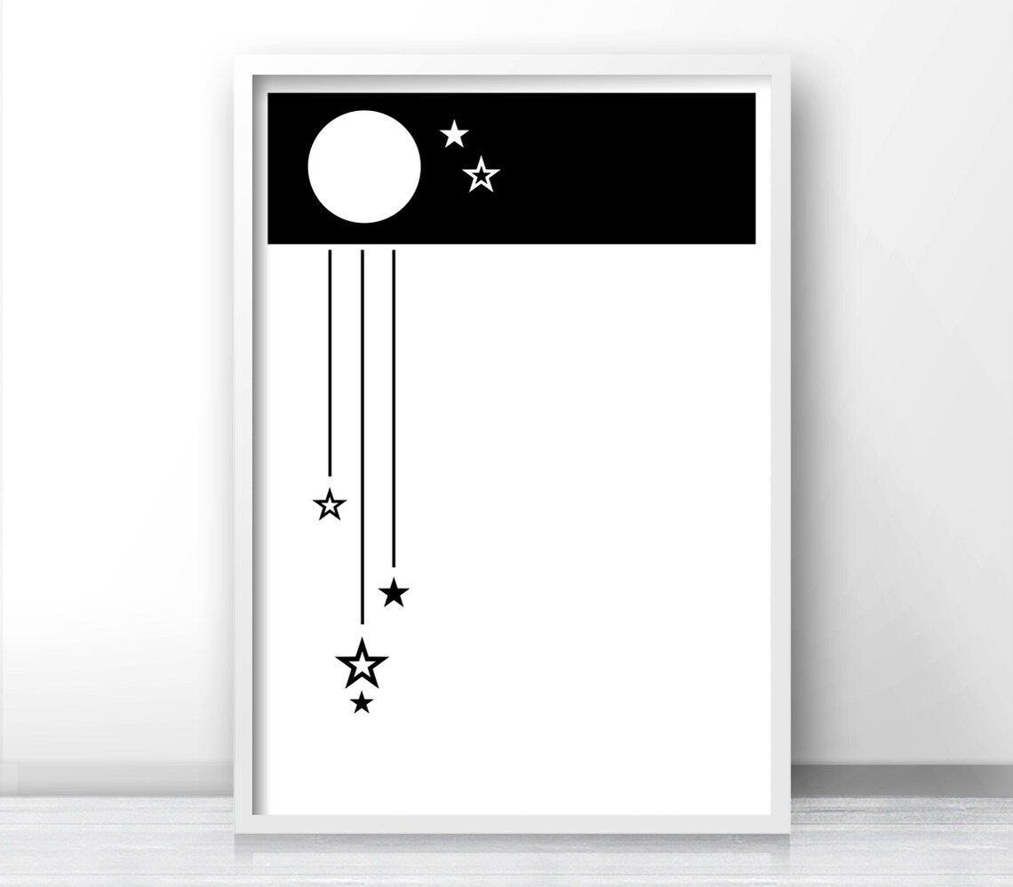 Moon And Stars Nursery Art Print, Monochrome Decor - Image 2