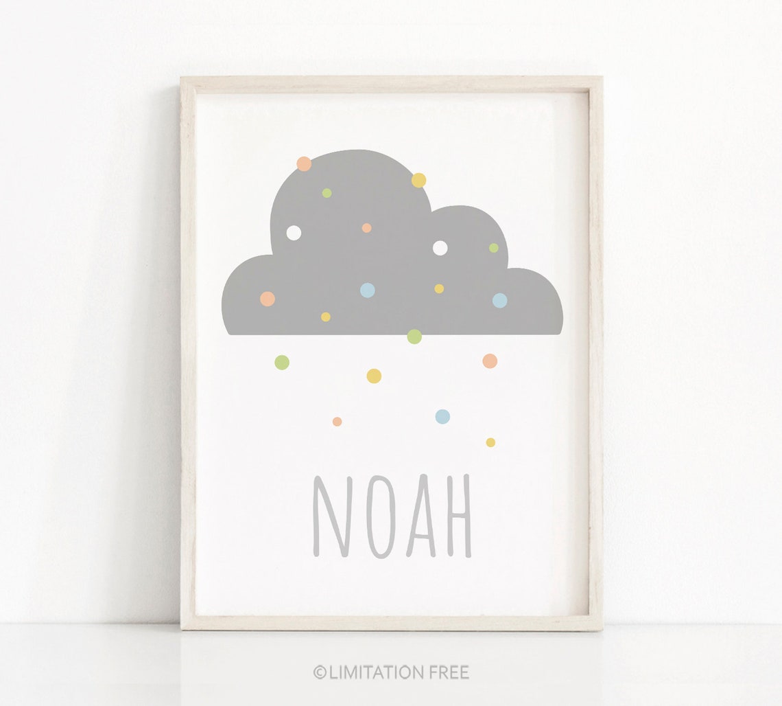 Leon Name Grey Cloud Confetti Nursery Print Baby Boy Wall Art - Image 2