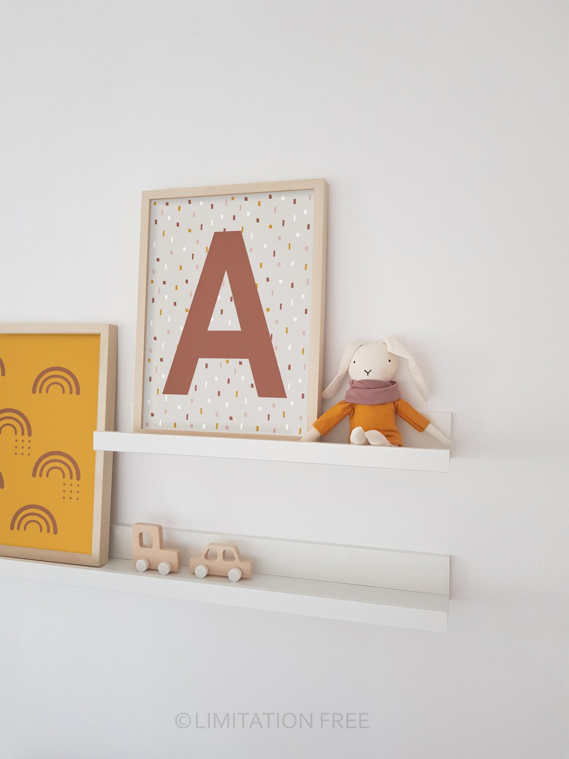 Mustard Boho Rainbow Pattern Nursery Print Kids Room Wall Art - Image 2