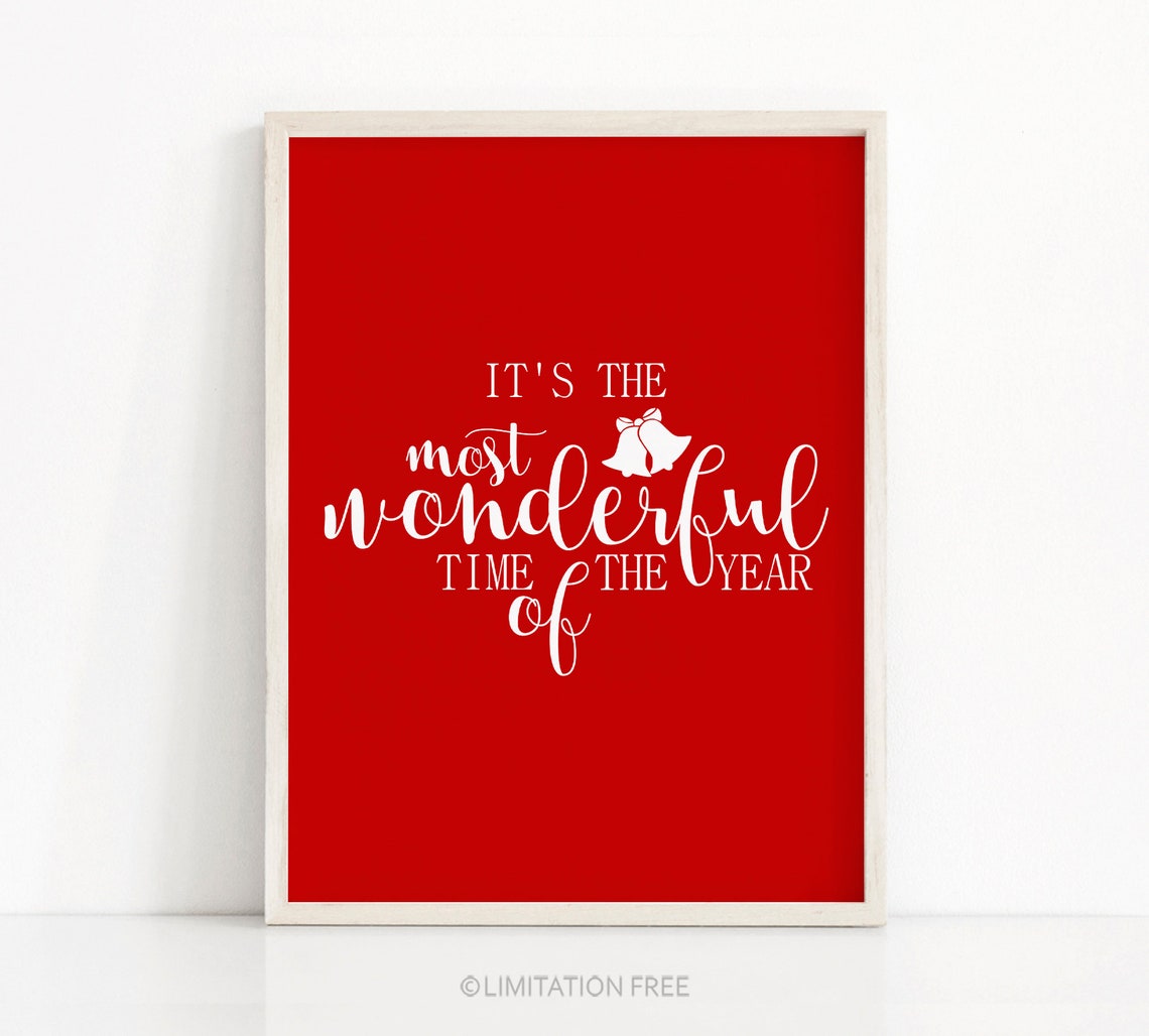 Most Wonderful Time Of The Year Red And White Bells Christmas Print