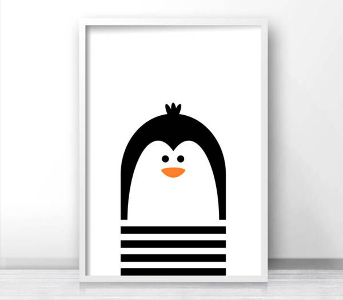Penguin Nursery Art, Monochrome Kids Room Poster - Image 2