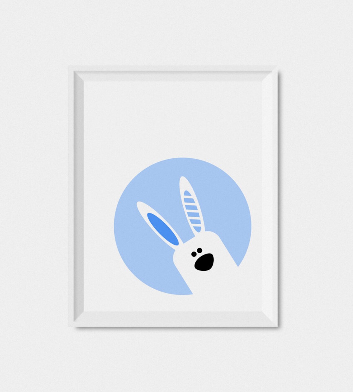 Cute Bunny Peeking Blue Circle Baby Nursery Wall Poster Kids Animal Decor - Image 3