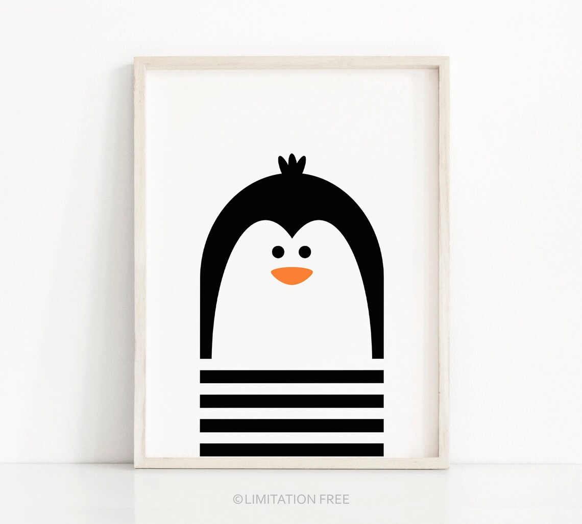 Penguin Nursery Art, Monochrome Kids Room Poster
