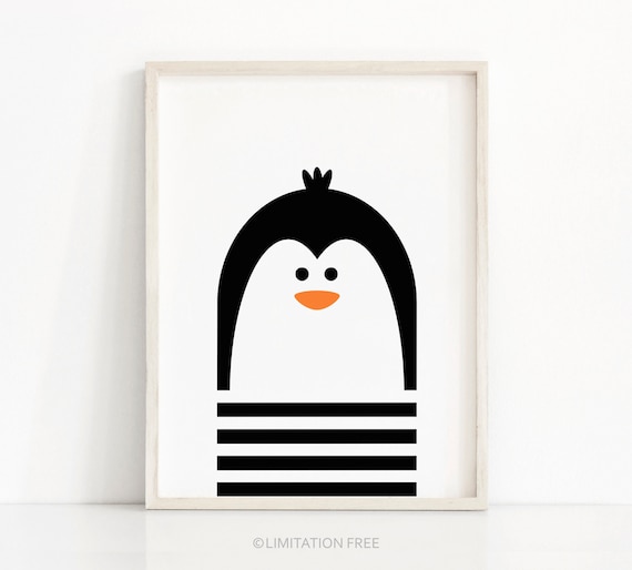 Penguin Nursery Art, Monochrome Kids Room Poster