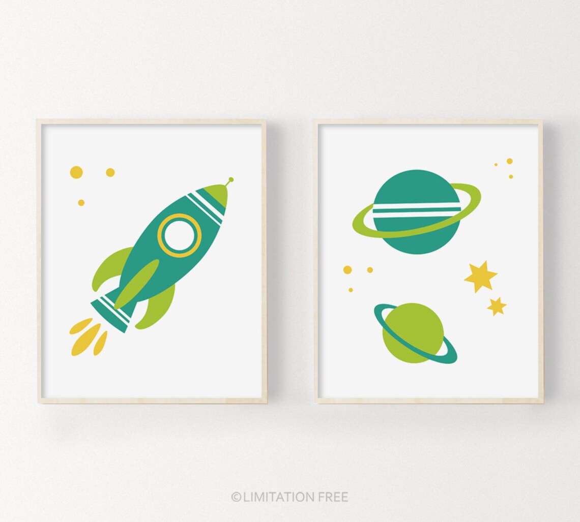 Outer Space Rocket Ship Kids Nursery Art Print
