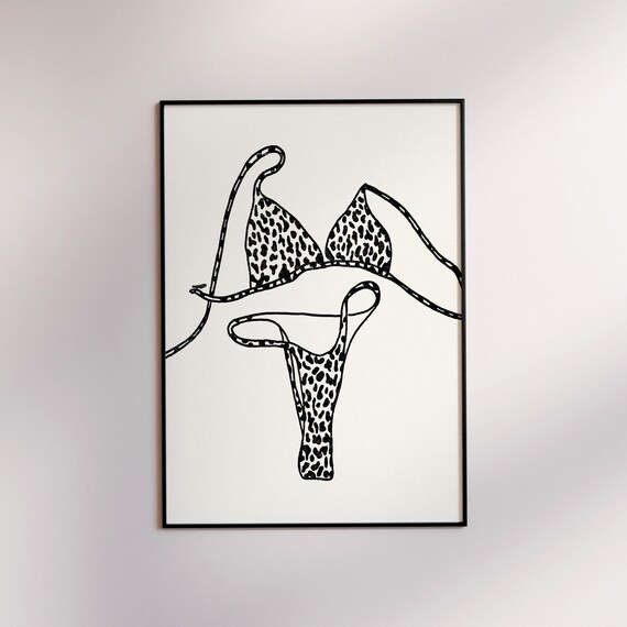 Leopard Bikini Retro Wall Art Trendy Print Y2k Funky Swimwear Fashion Illustration