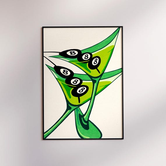 Trendy Retro Wall Art 8 Ball Print Eight Funky Bar Cart Decor Abstract Illustration Physical