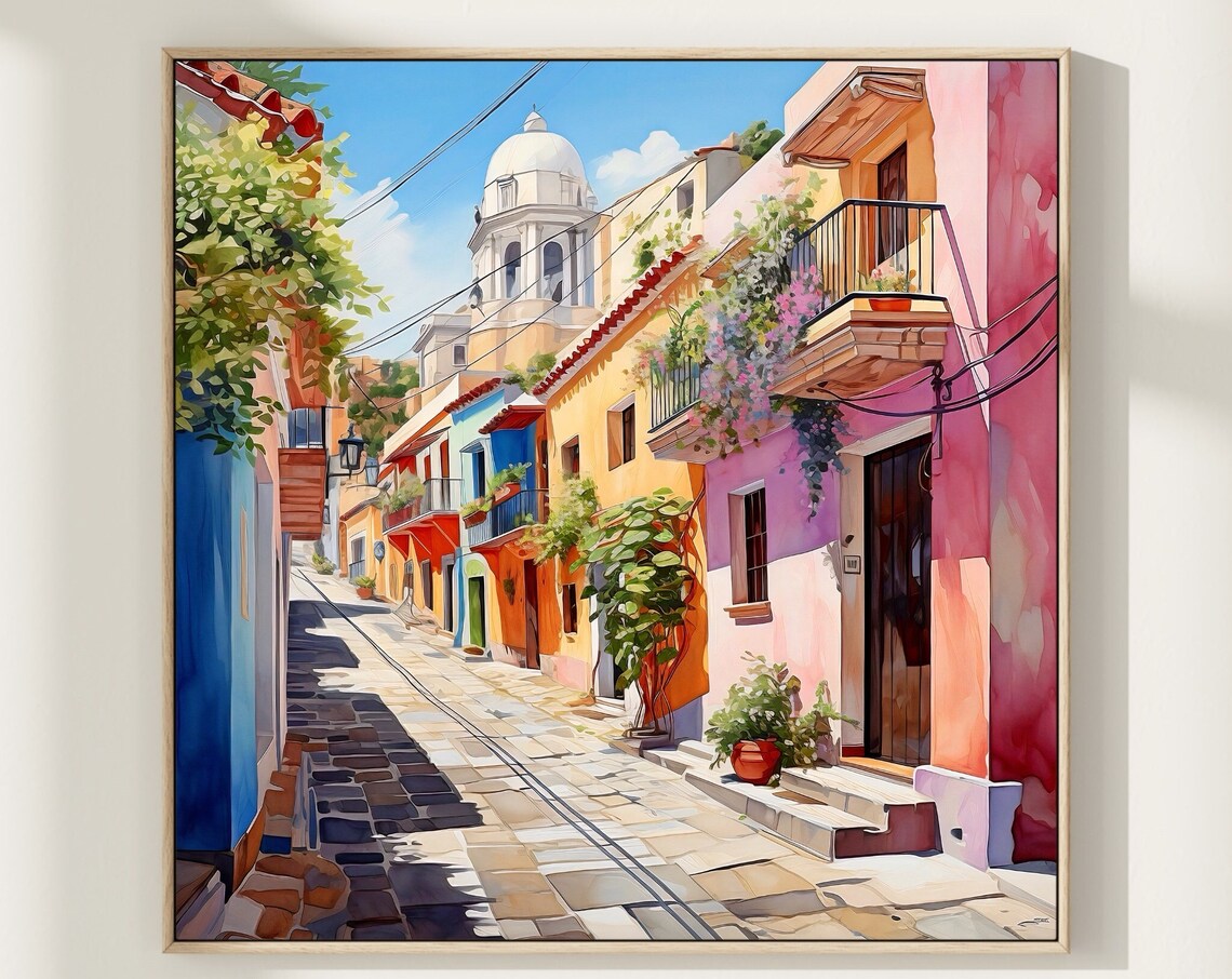 San Juan Puerto Rico Colorful Colonial Street Cathedral Dome Poster