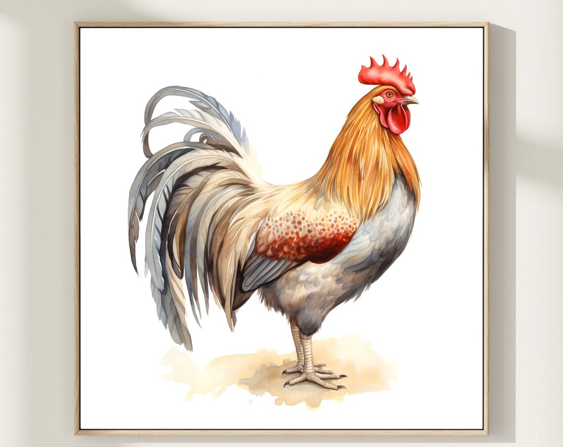 Golden Rooster Watercolor Painting Rustic Farmhouse Art Poster