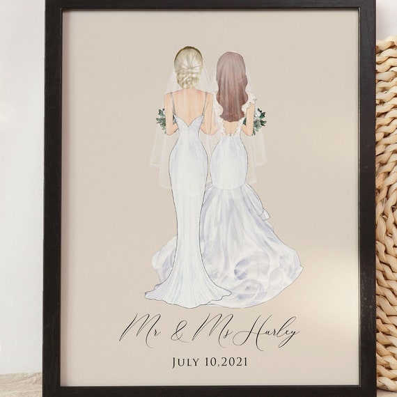 Mrs And Mrs Gift Wedding Portrait Print Wedding Gift For Lesbian Couple Personalized Gay Wedding Gift Lesbian Anniversary Gift Gay Couple