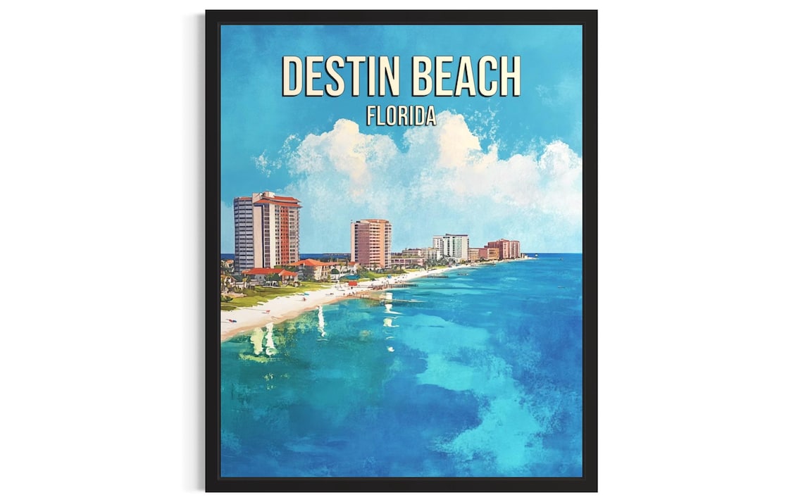 Destin Beach Florida Vintage Travel Poster Emerald Water Towers