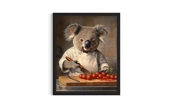 Koala Animal Chef Poster Art Print Kitchen Wall Original Painting Artwork Decor