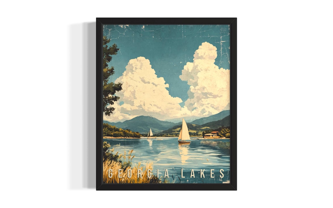 Georgia Lakes Sailboats Distressed Vintage Travel Poster Art