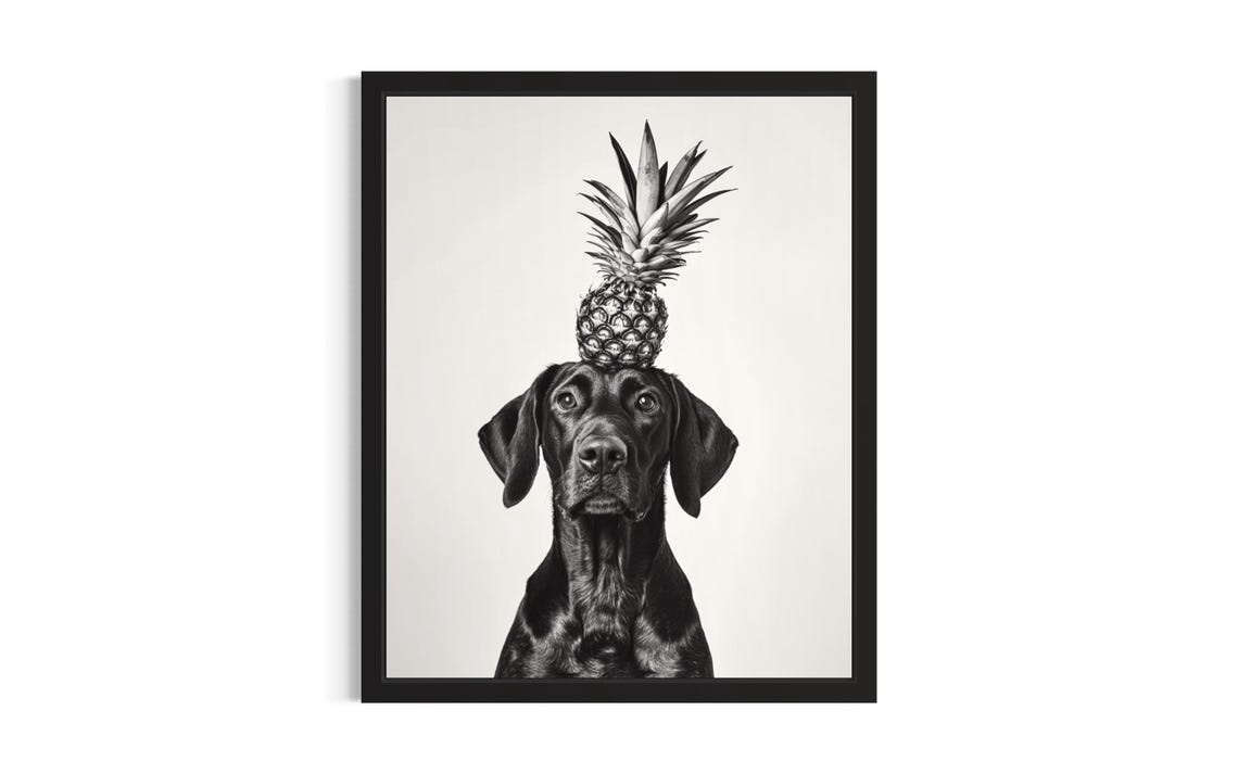 German Shorthaired Pointer Balancing Pineapple on Head Funny Poster
