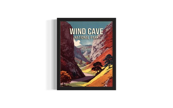 Wind Cave National Park Canyon Road Through Red Cliffs Travel Poster