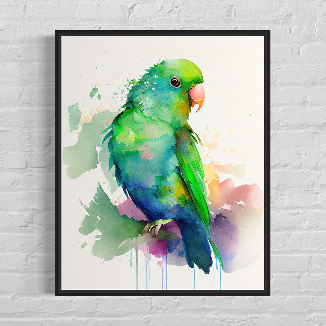 Bright Green Parrotlet Parrot In Lively Tropical Watercolor Art Poster