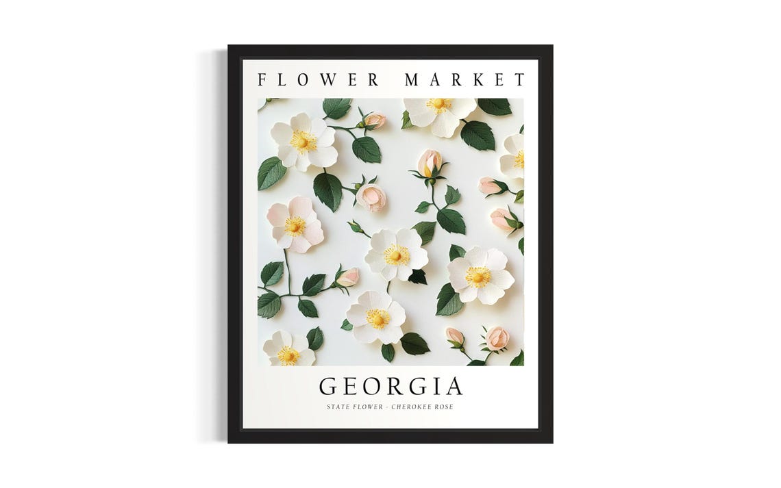 Georgia Cherokee Rose State Flower Market 3D Paper Botanical Poster