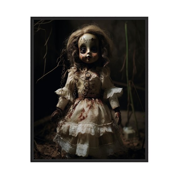 Possessed Cracked Porcelain Doll Horror Portrait Creepy Poster