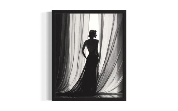 Woman Gazing Fashion Black And White Poster Art Print Living Room Wall Original Painting Artwork Decor