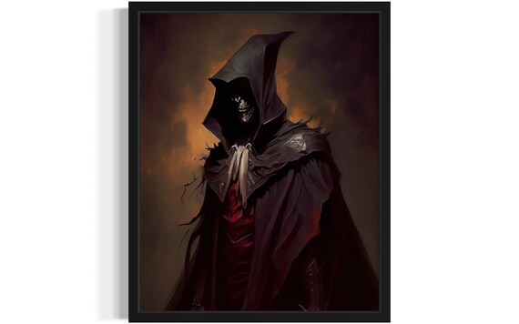 Faceless Hooded Wizard With Skull Visage Dark Fantasy Poster