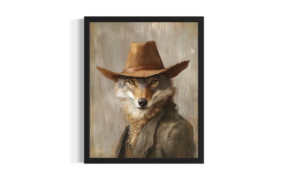 Coyote Animal Cowboy Poster Art Print Living Room Wall Original Painting Artwork Decor