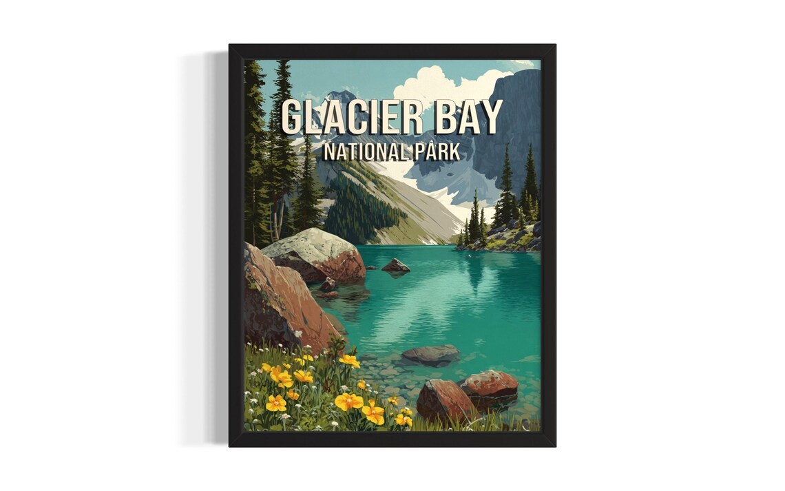 Glacier Bay National Park Turquoise Lake Wildflower Travel Poster
