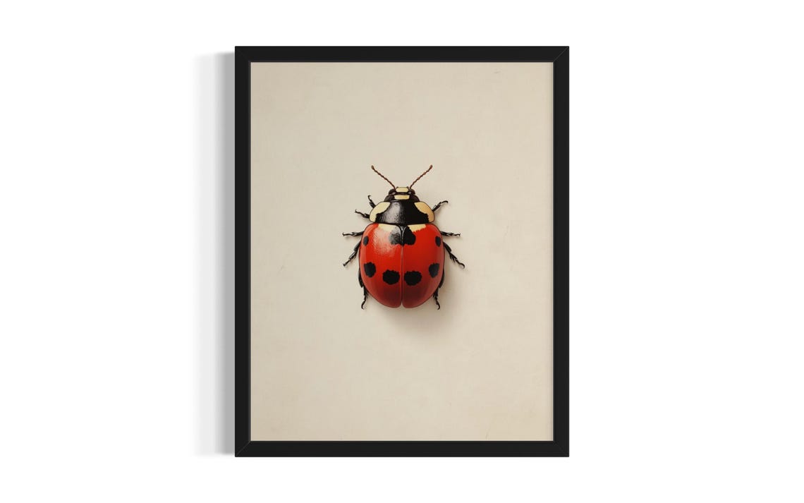 Red Spotted Ladybug Botanical Illustration Vintage Insect Art Poster