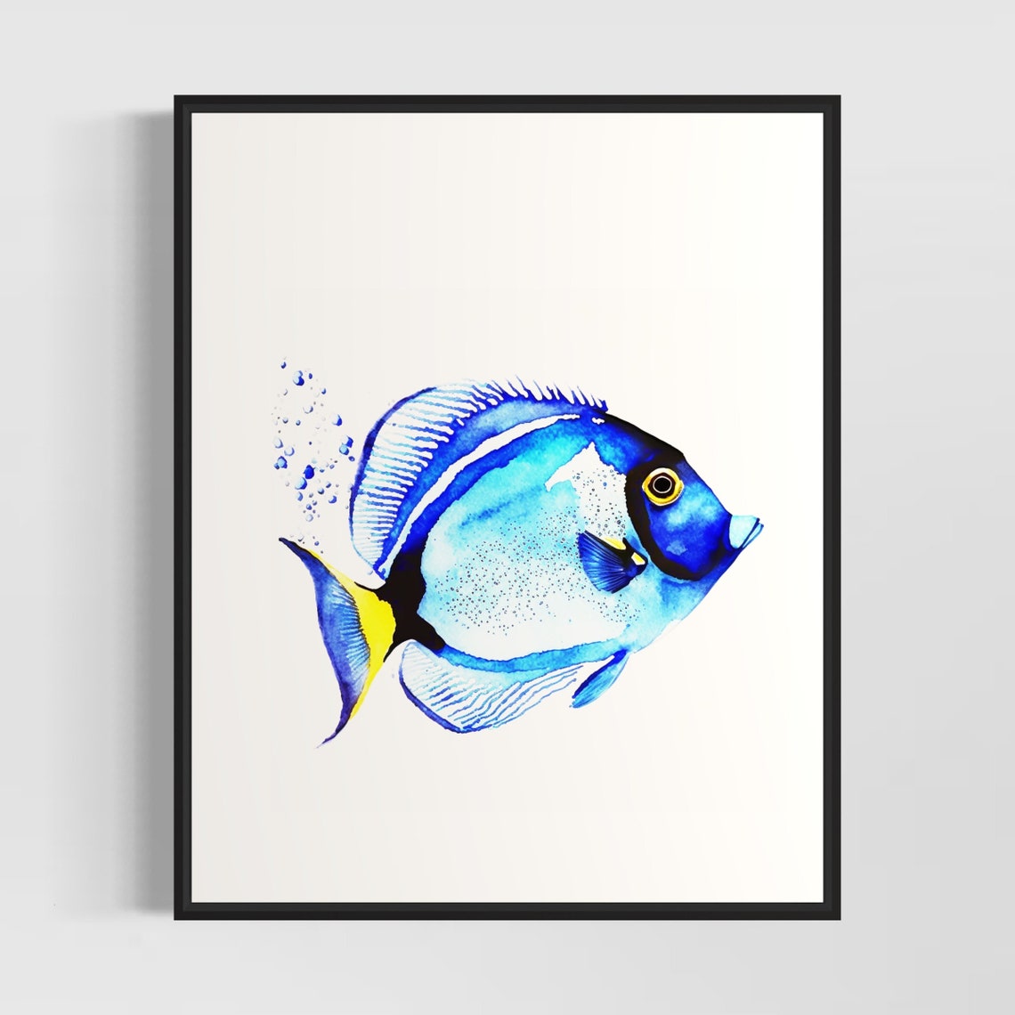 Blue Tang Fish Watercolor Art Print Blue Tang Fish Painting Wall Art Decor Original Artwork By Artist