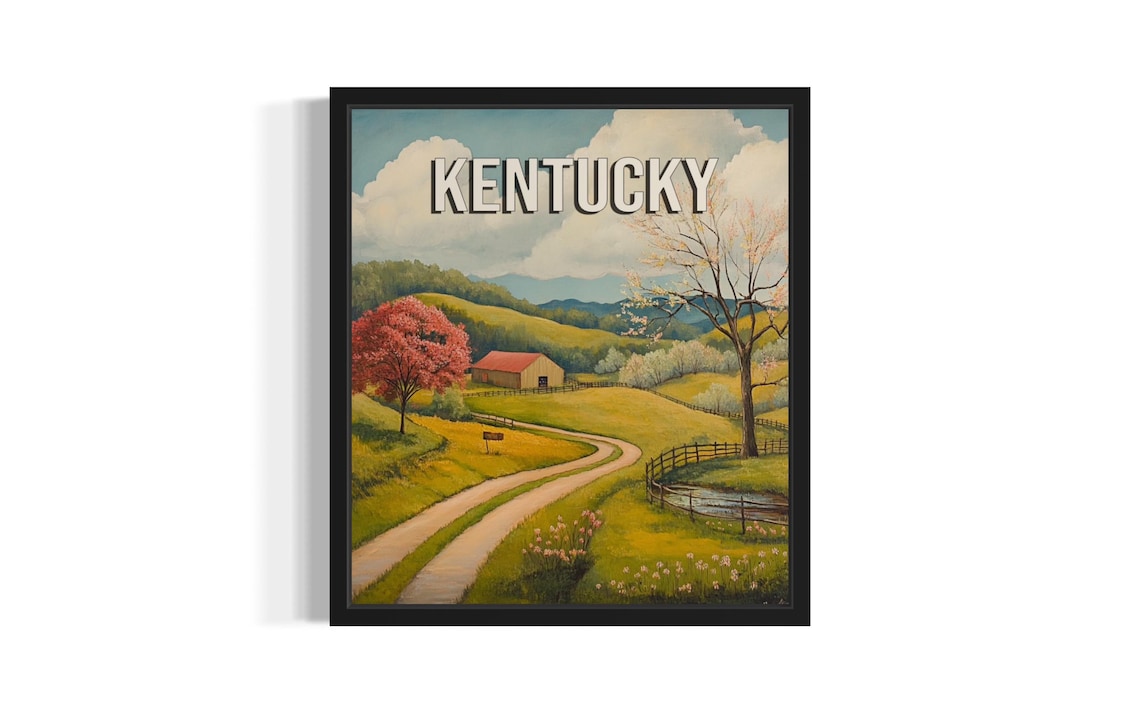 Kentucky Spring Countryside Farm Road Blossom Landscape Poster