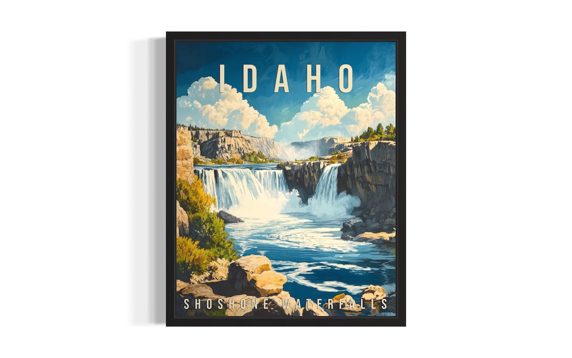 Idaho Shoshone Waterfalls Wide Cascade Vintage Travel Poster