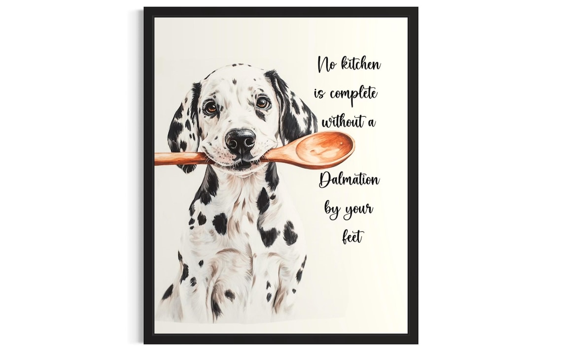 Cute Dalmatian Dog Gripping Wooden Spoon Kitchen Wall Decor Poster