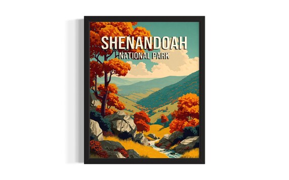 Shenandoah National Park Autumn Foliage Blue Ridge Vintage Travel Poster