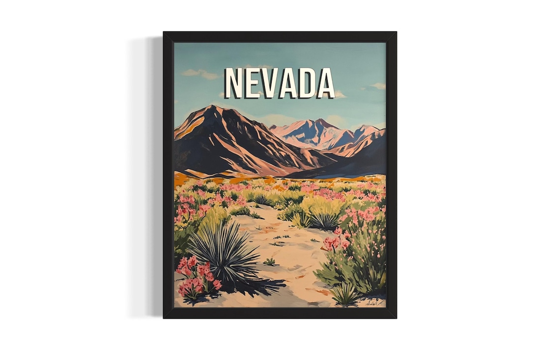 Nevada Desert Wildflowers Mountain Meadow Vintage Travel Style Poster