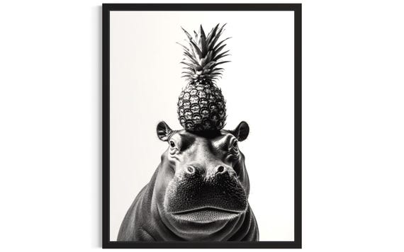 Hippo Kitchen Animals Poster Art Print Wall Original Painting Artwork Decor