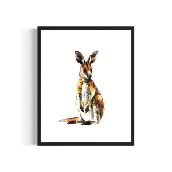 Cute Kangaroo Watercolor Colorful Australian Animal Art Poster