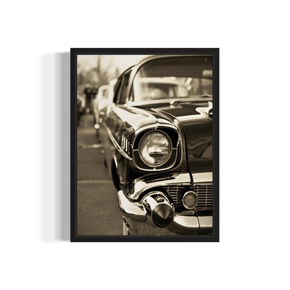 Vintage Classic American Car Chrome Front Sepia Nostalgia Photo Poster