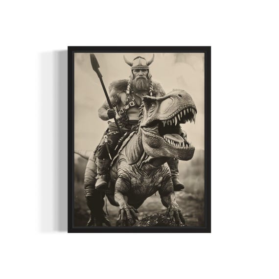 Dinosaur Viking Poster Art Print Vintage Gothic Wall Art Painting Decor Photo