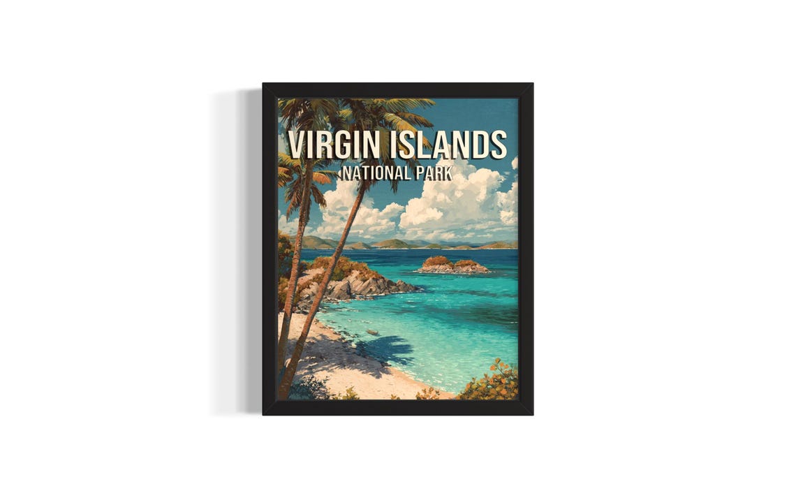 Virgin Islands National Park Palm Beach Turquoise Bay Vintage Poster