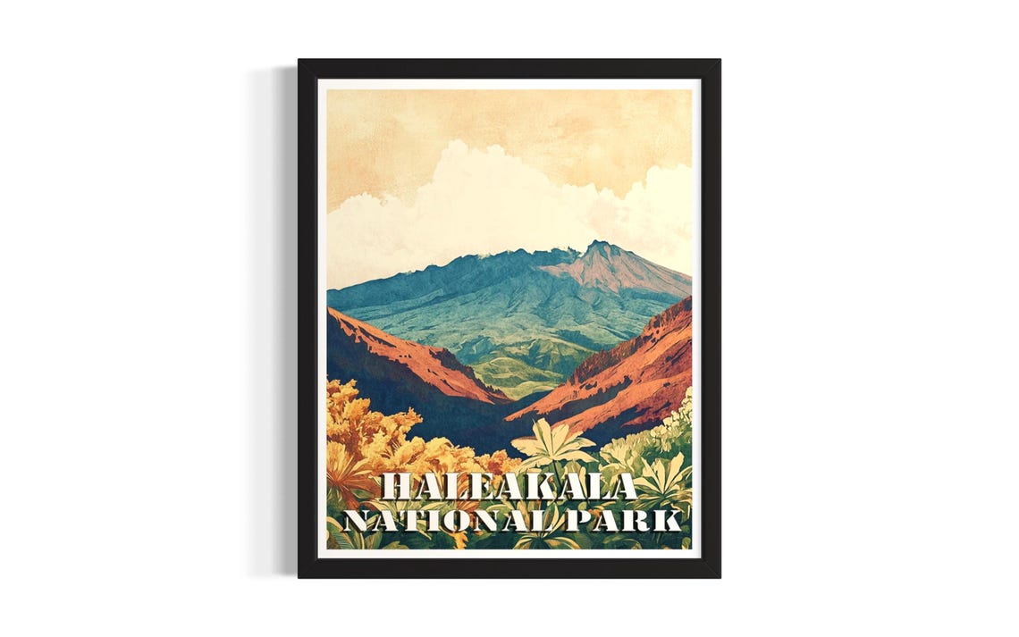 Haleakala National Park Vintage Volcano Summit Travel Poster