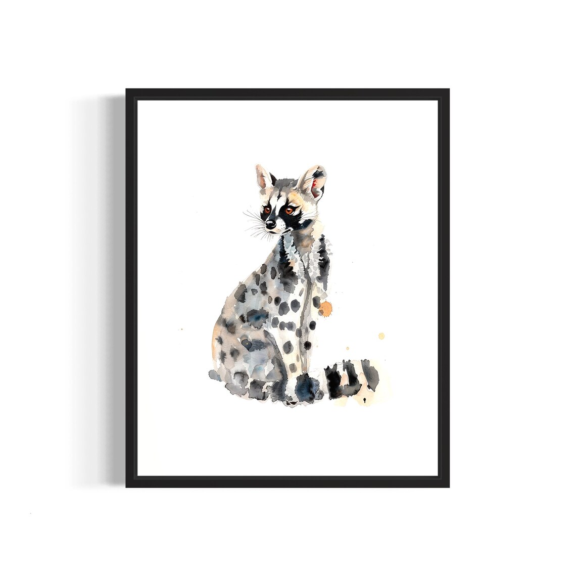 Refined Spotted Genet With Elegant Ringed Tail Watercolor Art Poster