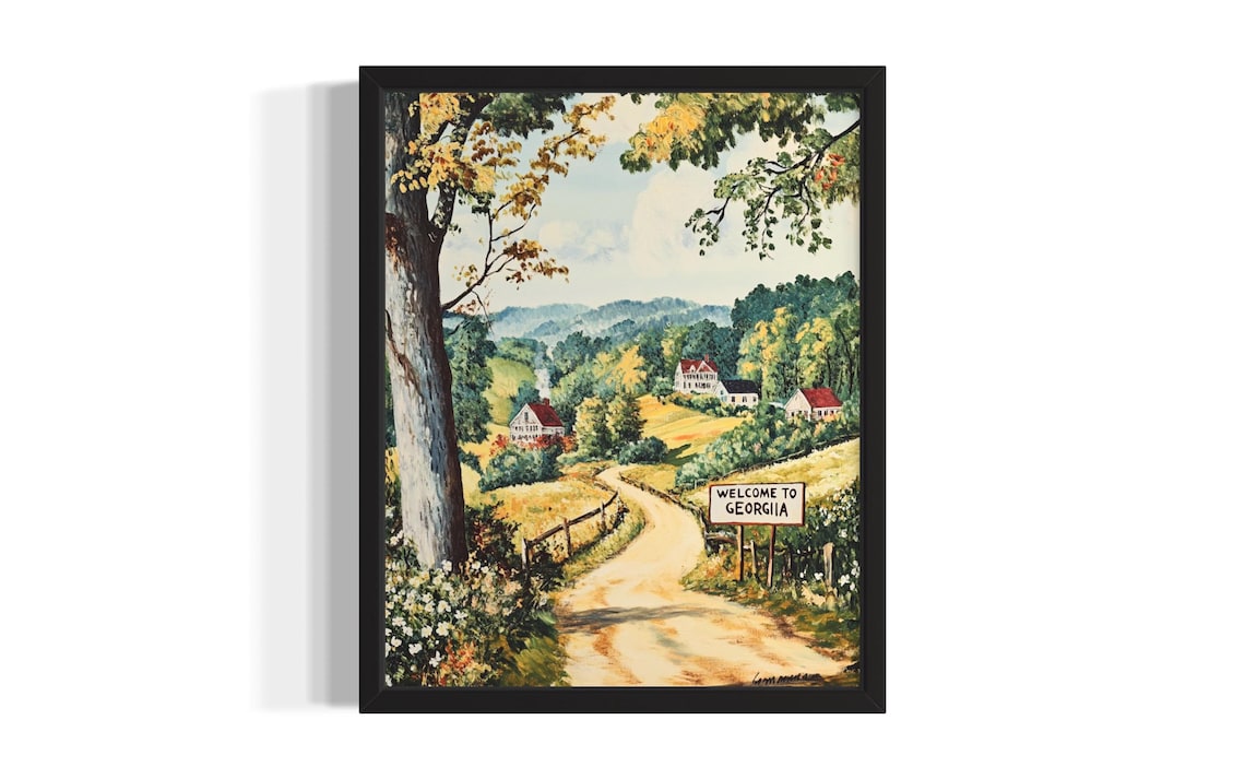 Welcome to Georgia Country Road Farmhouse Painting Travel Poster