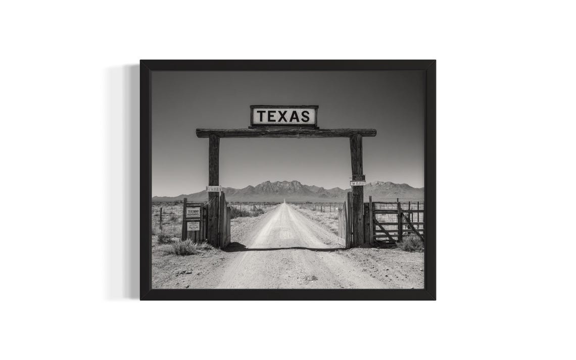 Texas Cowboy Ranch Gate Black and White Desert Landscape Poster