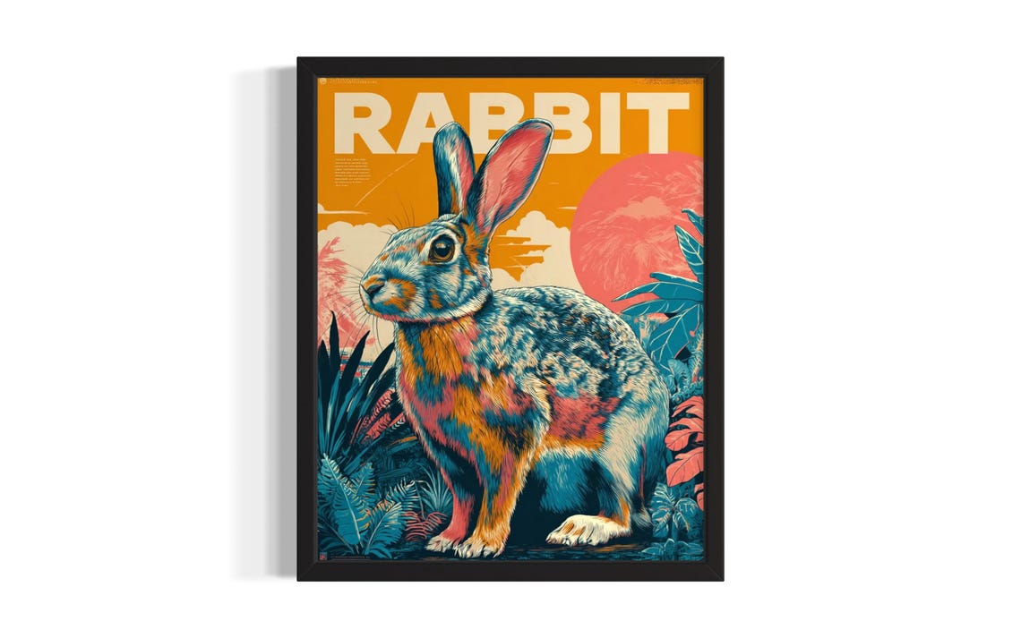 Rabbit Pop Art Animal Poster Print Living Room Wall Original Painting Artwork Decor