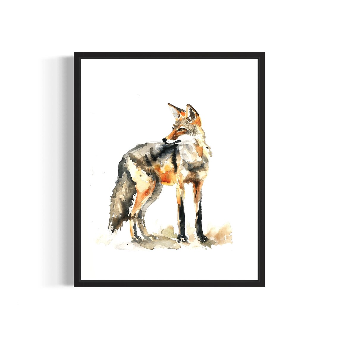 Keen-Eyed Jackal Among Golden Grasses Watercolor Wildlife Poster