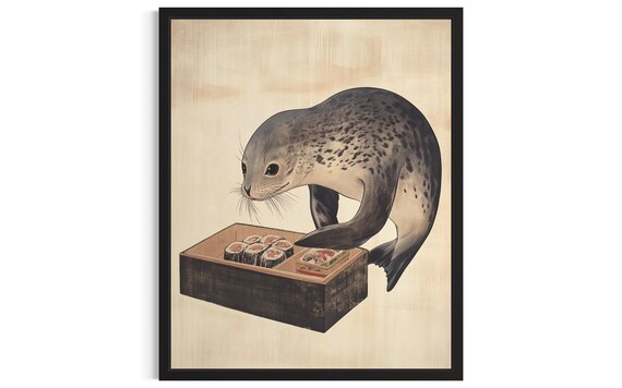 Seal Animal Kitchen Sushi Poster Art Print Wall Original Painting Artwork Decor