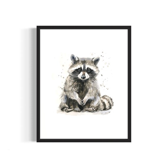 Mischievous Raccoon Watercolor Woodland Animal Portrait Poster