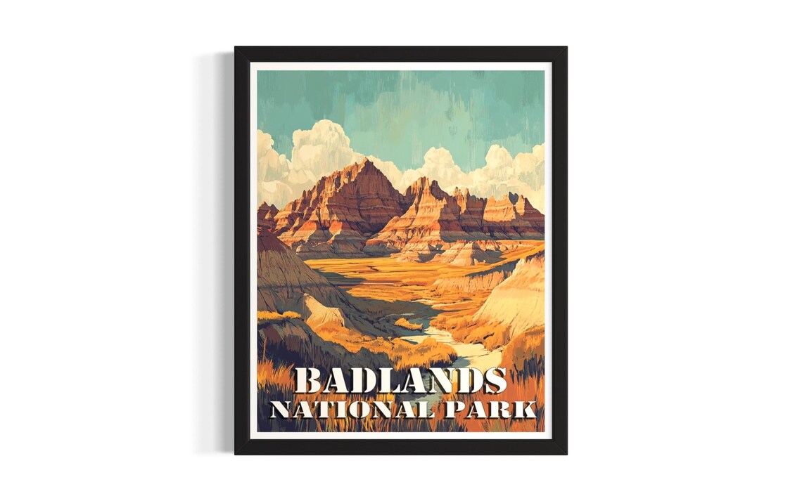 Badlands National Park Vintage Golden Grasslands Scenery Poster